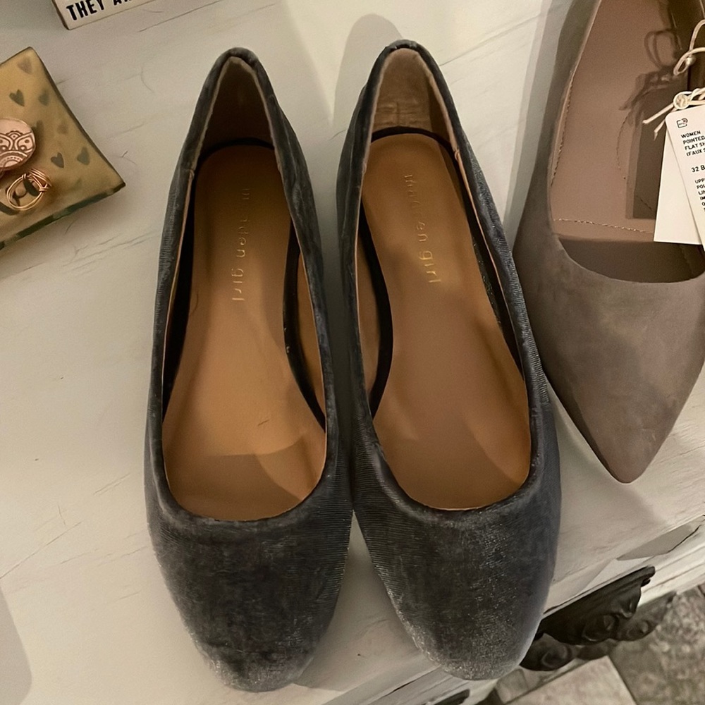 Madden Girl shoes.  Velvet like texture, gray.  Size 5.5 Run a little big.